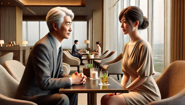 ホテルのラウンジでパパ活の顔合わせ
