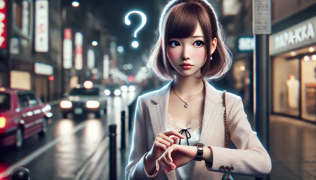 時計で時間を確認するパパ活女子