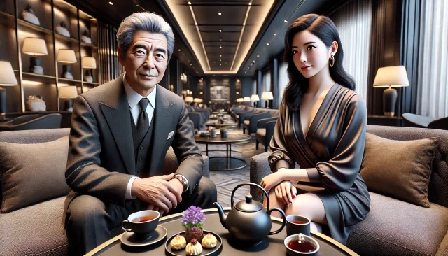 高級ホテルのラウンジでパパ活の顔合わせ