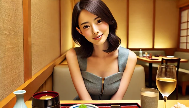 美人と居酒屋でパパ活の顔合わせ