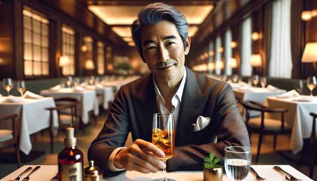 パパ活の顔合わせでお酒で乾杯する男性