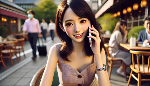 パパ活相手と電話する女性